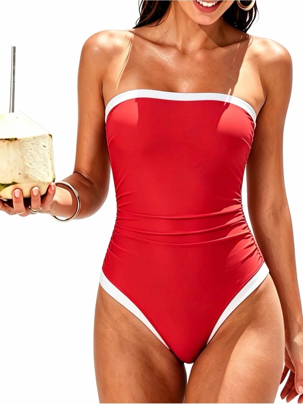 One Piece Tummy Control Swimsuit Strapless Bandeau -NWT